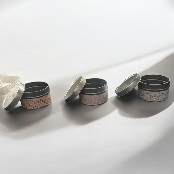 3 Small Tins With Lids And Paper Wrap With Decoration - Picture 2 of 7